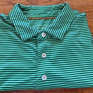 Michel Rouen Performance Men’s (Green/Navy) Striped Polo, Large, EUC